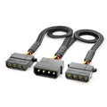 deleyCON 30cm 4-Pin Molex Y-Verlängerungskabel - MXI Stromversorgung für PC-Komponenten - 4-Pin Molex Stecker auf 2x 4-Pin Molex Buchse - Schwarz