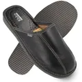 filsko Tarm Herren Leder Hausschuh (1 Paar, Obermaterial aus Leder) EVA-Sohle, Slip-On, Pantoffeln schwarz 45 EU