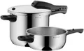 WMF Schnellkochtopf Perfect One Pot, Dampfkochtopf 6,5l + 3l, großes Kochsignal, Induktion, Cromargan® Edelstahl Rostfrei 18/10 (Set, 2-tlg., 1 Druckkochtopf (V 6,5l, Ø 22cm), 1 Bratpfanne (V 3,0l, Ø 22cm), Dampfkochtopf mit abnehmbarem Deckelgriff, für alle Herdarten geeignet