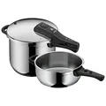WMF Perfect One Pot Schnellkochtopf Set Induktion 2-teilig, Dampfkochtopf 6,5l, 3l, großes Kochsignal, 2 Kochstufen, abnehmbarer Deckelgriff, Edelstahl