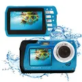 Easypix Aquapix 'Edge' Unterwasserkamera mit Zwei Displays, wasserfest bis 3 m, bis zu 48 MP Auflösung, 16x Digital-Zoom, 13 MP Sensor, Video bis 4K, Eisblau
