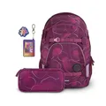coocazoo Schulrucksack-Set Mate „Berry Bubbles & Follow Me“ 3-teilig, lila-rosa, ergonomischer 30L Tornister, höhenverstellbar, für Kinder ab der 5. Klasse, inkl. Federmäppchen & Colour UP-Set