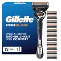 Gillette Proglide Rasierer Herren, Nassrasierer, Metall, Grau/Schwarz - Herrenrasierer, Inkl. 1 Handstück, 12 Rasierklingen mit Gleitstreifen Und 5 Klingen für Eine Gründliche, Langanhaltende Rasur