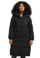 MARIKOO lange Damen Winterjacke warmer Parka gesteppt mit Kapuze B890 [B890-Schneestern-Schwarz-Gr.S]