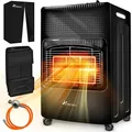 TRESKO® 4200 Watt Gasheizer schwarz inkl. Gasdruckregler Gasschlauch + Abdeckung | Gasofen Gasheizofen Keramik mit 3 Stufen | Infrarot Gasheizger... - Schwarz