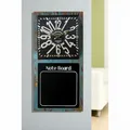 Wanduhr Memo Tafel "Note Board" Industrial Design schwarz, Retro Küchen Uhr