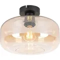 QAZQA Art Deco Deckenleuchte Schwarz mit Bernsteinfarbenem Glas   Bizle