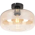 QAZQA - Art Deco Art-Deco-Deckenleuchte I Deckenlampe I Lampe I Leuchte schwarz mit bernsteinfarbenem Glas – Bizle I Wohnzimmer I Schlafzimmer - ... - Beige