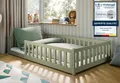 Kids Collective Kinderbett Bodenbett Bett mit Rausfallschutz & Lattenrost Montessori Bett Kinder (Jungen, Mädchen, Kinder, weitere Größen 80x160, 80x180, 90x190, 90x200, 140x200 cm), Jugendbett Einzelbett optional mit Matratze Olivgrün Kiefer 120x200 cm