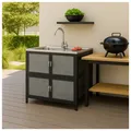 Spüle mit Abtropfläche und Unterschrank für Outdoorküche Grau für Garten und