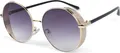 styleBREAKER Damen Runde Sonnenbrille mit getönten Polycarbonat Gläsern und Glitzer Side Shield, Metall Rahmen 09020120