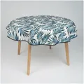 laro Tischdecke 140cm runde Wachstuchtischdecke Saum-Eingefasst Blätter Gefiedert Blau blau