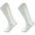 GAWILO Herren Retro Kniestrümpfe (2 Paar) | 78% Baumwolle | knielange Socken im sportlichen Look mit Komfortbund | ohne zu Verrutschen (39-42, weiß)