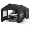 COSTWAY Zeltgarage Carport, 586x305cm Pavillon Garagenzelt Winterfest, Lagerzelt mit abnehmbaren Seitenwänden, Rolltüren & belüfteten Fenstern Grau - Dunkelgrau