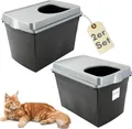 2er Set Hop In Katzenklo oben einstieg Katzentoilette geschlossen Top Entry Jump-In XXL Haubentoilette Groß Katzen Klo schwarz Doppelpack Katzentoiletten