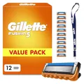 Gillette Fusion 5 Klingen Herren, 12 Original Rasierklingen, Orange - Für Nassrasierer mit Größerem Gleitstreifen für Ein Sanftes Gleiten Und für Eine Unglaublich Gründliche Und Komfortable Rasur