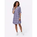Karokleid INSPIRATIONEN "Karo-Kleid", Damen, Gr. 38, Normalgrößen, lila (lavendel, marine, kariert), 60% Viskose, 40% Lyocell, gemustert, mehrfarbig, kariert, kurz, V-Ausschnitt, 3/4-Ärmel, Kleider