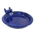 colourliving | Vogeltränke Winterfest rund 30 cm | Noble Keramik glasiert | Vogelbad mit 2 Deko Vögel | Vobelbecken Garten (blau)