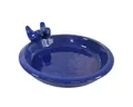 colourliving Vogeltränke für den Garten "Noble" mit 2 Deko-Vögel, 30 cm blau Keramik, handbemalt, jede ein Unikat, leicht zu reinigen