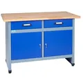 Küpper Werkbank 12057, 120x84x60 cm, 2 Schubladen, 2 Türen, 300 kg Traglast, 30 mm massive Buchenarbeitsplatte