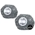 bmf-versand LED Solarleuchte Solarleuchten Garten Balkon 2er Set Stein Optik Solarlampe Außen, Außenlampe, Gartenleuchte Solar, LED fest integriert, Warmweiß, Solarsteine grau
