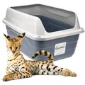 XXL Extra hohe Katzentoilette offene Katzenklo mit hohem Rand ohne Deckel große Katzentoilette offen Katzenklo hoher Rand - Blau/Weiß