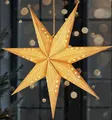 BRUBAKER 3D Weihnachtsstern zum Aufhängen - LED Papierstern mit Timer - 60 cm Adventsstern mit modernem Muster - Batteriebetrieben und Beleuchtet - Weihnachtsdeko Leuchtstern - Gold