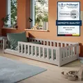 Kinderbett Bodenbett 90x190 cm mit Rausfallschutz & Lattenrost Montessori Bett Gitterbett Kinder Jugendbett Einzelbett Kaschmir - Grau