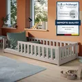 Kids Collective Kinderbett Bodenbett 90x190 cm Bett mit Rausfallschutz & Lattenrost Montessori Bett Bed Gitterbett Kinder Jugendbett Einzelbett | Kaschmir
