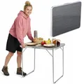 Outtec Campingtisch Klapptisch Reisetisch - 80x60x70 cm - Zusammenklappbar Gartentisch aus Alu und Tischplatte aus MDF - Camping - Balkontisch - Picknick Strand - Grau