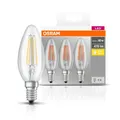 3er-PACK OSRAM BASE Classic E14 LED-Leuchtmittel FILAMENT KLAR 4W=40W warmweisse