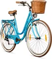 Bergsteiger Marseille 26 Zoll 28 Zoll Damenfahrrad, ab 150 cm, Korb aus Rattan, Fahrrad-Licht, Damen-Citybike, Damenrad im Retro-Design, 6 Gang Shimano Tourney Schaltung