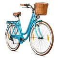 Bergsteiger Marseille 28 Zoll Damenfahrrad, ab 150 cm, Korb aus Rattan, Fahrrad-Licht, Damen-Citybike, Damenrad im Retro-Design«, 6 Gang Tourney Schaltung, Kettenschaltung