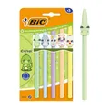 BIC Cristal Pastel Figurines Kugelschreiber mit mittlerer Spitze (1,00 mm) und blauer Tinte – 5 verschiedene Figuren und Schaftfarben, Kartonbox à 5