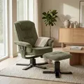 Relaxsessel CHARLY mit Hocker grün - TV Sessel mit verstellbarer Rückenlehne, Wohnzimmersessel mit Seitenfach und Beinablage, Loungesessel aus Ko... - Grün
