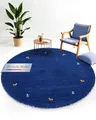 carpetfine Wollteppich Gabbeh Uni Rund Blau Ø 150 | Moderner Teppich für Wohn- und Schlafzimmer