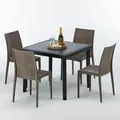 Schwarz Quadratisch Tisch und 4 Stühle Farbiges Polypropylen-Außenmastenset Grand Soleil Bistrot Passion - Braun - Braun