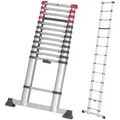 Hailo T80 FlexLine Alu-Sicherheits-Teleskopleiter - ausziehbare Anlegeleiter mit 13 Sprossen - Arbeitshöhe bis 450 cm - Gewicht 13,1 kg - Silber - Silber