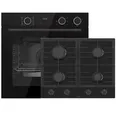 Böhme Herdset  HB60F78DL Schwarz Glas mit Heißluft AirFry sowie Dampfunterstützung + Gasline Gaskochfeld GAG60GLG 60cm Schwarz Glaskeramik 4 Bre... - Schwarz