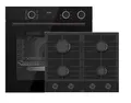 Böhme Einbaubackofen AirFry & Dampfunterstützung 73L HB60F78DL + Gasline 60 cm Gaskochfeld Glaskeramik 4 Brenner – Einbaugeräte Set Schwarz