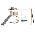AXI Beach Tower Spielturm aus Holz in Braun & Weiß | Spielhaus für Kinder mit grauer Rutsche, Nestschaukel und Sandkasten | Stelzenhaus für den Garten