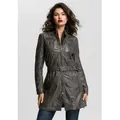 Mauritius Ledermantel BENTE2 (mit Gürtel) lange Lederjacke mit Gürtel & abnehmbarem Kapuzen-Inlay grau L/40