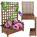 MODO24 Blumenkasten aus Kiefernholz mit Rankgitter, Pflanzkübel mit Spalier Rankhilfe, Hochbeet, Blumenkübel Outdoor Holzkiste für Garten Terrasse Balkon, 116x80x40, Braun, Imprägniertes Holz