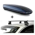 Dachbox VDPMAA320 320 Liter abschließbar schwarz + Dachträger K1 MEDIUM kompatibel mit für Hyundai Santa Fe (DM) (5Türer) ab 12