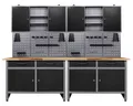 Ondis24 Werkstatt Set 240cm 2x Werkbank Metall 2x Werkzeugschrank Lochwand Haken
