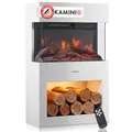KAMINIO Elektrokamin HENRI - Elektrischer Kaminofen mit Heizung, 3D-Flammeneffekt, Holzfach, LED-Ambientelicht, Fernbedienung - Weiß