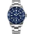 Alienwork Armbanduhr Herren Damen Silber Edelstahl Metallarmband Kalender Datum Marineblau Klassik Elegant