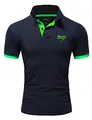 REPUBLIX Herren Poloshirt Basic Kontrast Stickerei Kragen Kurzarm Polohemd T-Shirt R-0056 Navy/Grün L