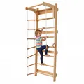 Relaxdays Sprossenwand, Kinder, Klimmzugstange, Kletterringe, Leiter, HxBxT: 215 x 80 x 57,5 cm, Kletterwand, natur