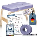 VALENESS® Yoga Kopfstandhocker - Hochwertiger Yoga Hocker inkl. Yogagurt, Yogablock & Übungsposter - Yoga Stuhl zur Handstand-Übung aus Naturholz